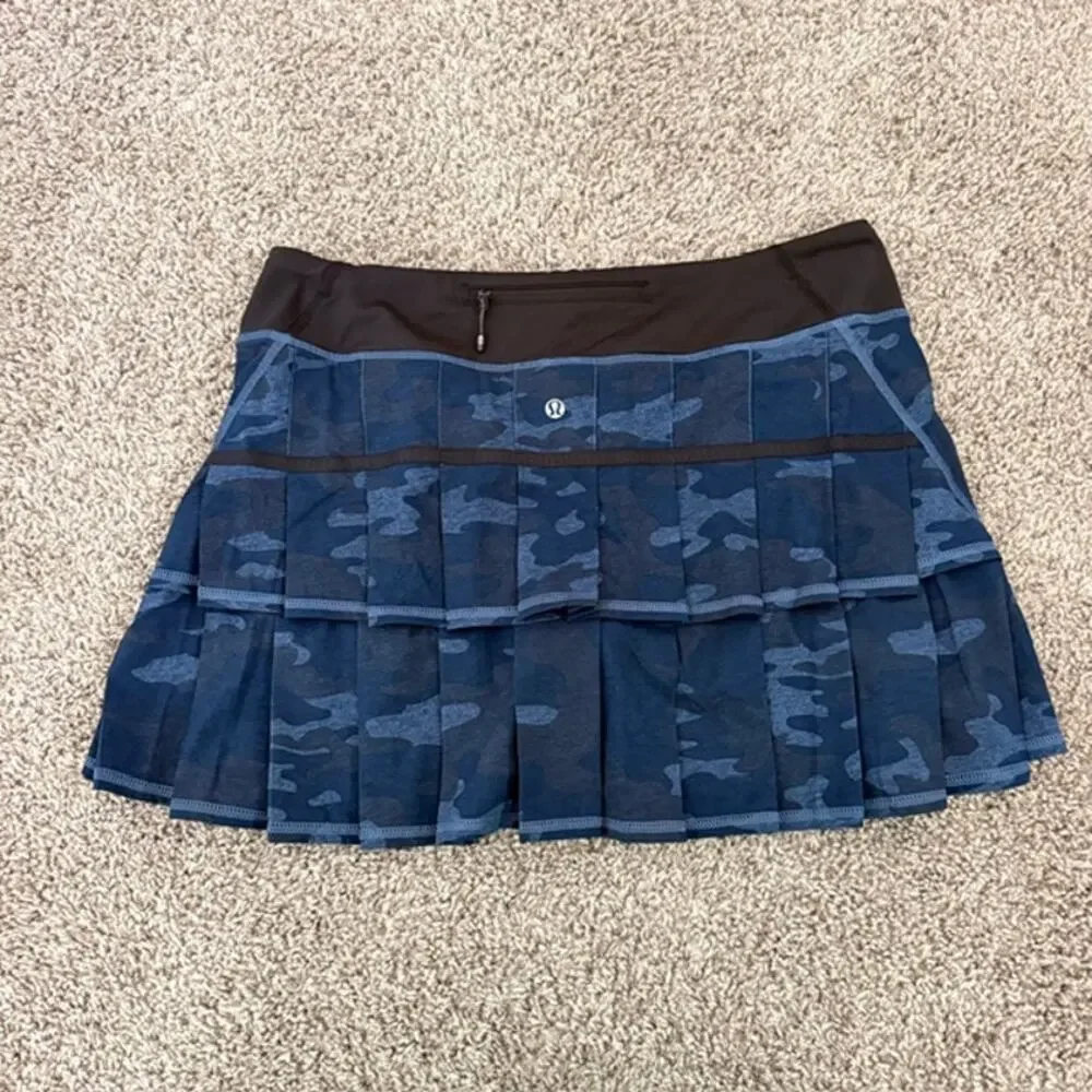 Lululemon Pace Setter Skort Pleated Back Lotus Camo Oil Slick Blue Gray Women 10
